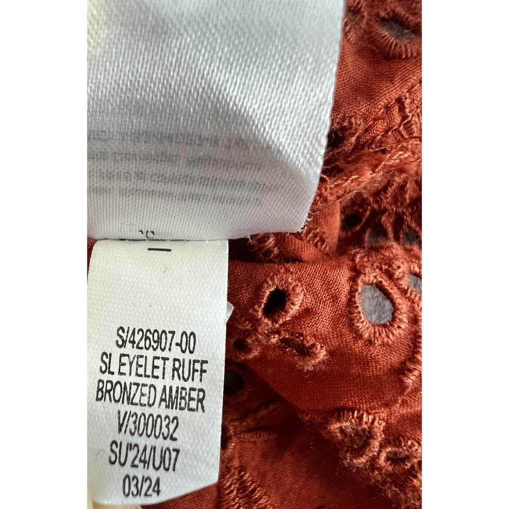 Old Navy Women's Off-Shoulder Cutwork Top Sz Large Bronzed Amber Eyelet Ruff - Picture 10 of 12
